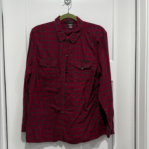 Eddie Bauer Tops - Eddie Bauer Red and Navy Plaid Button-Up Shirt